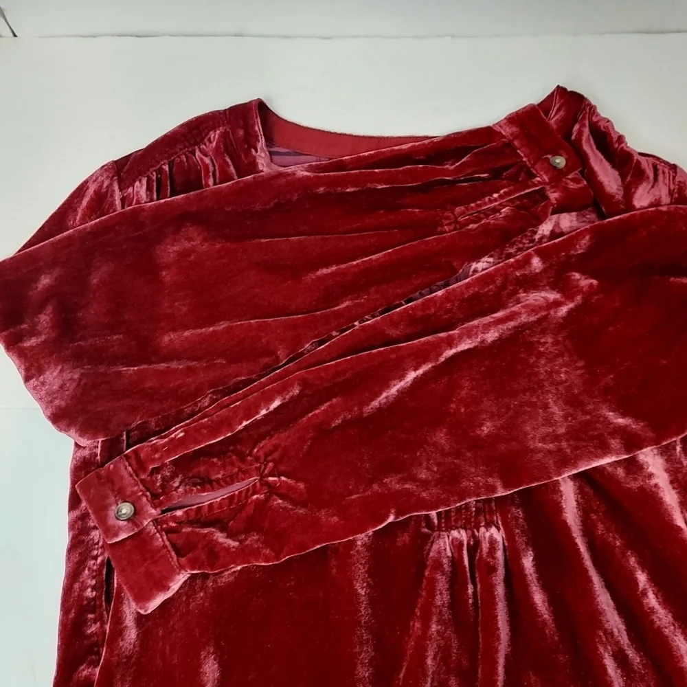 Anthropologie Melody Velvet Sleeve Shift Dress V-neck Long Sleeve Red XS